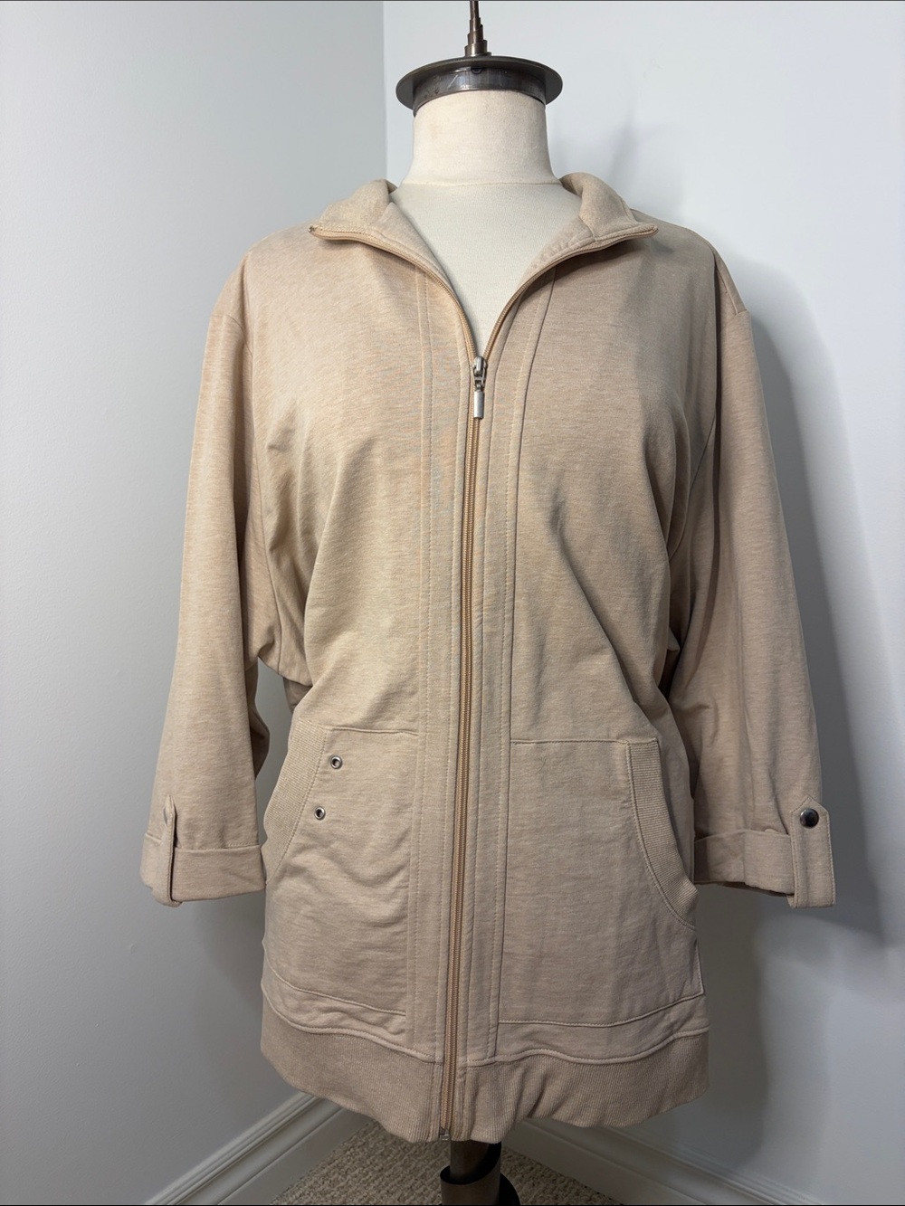 Women's Beige Zip-Up Bomber Jacket